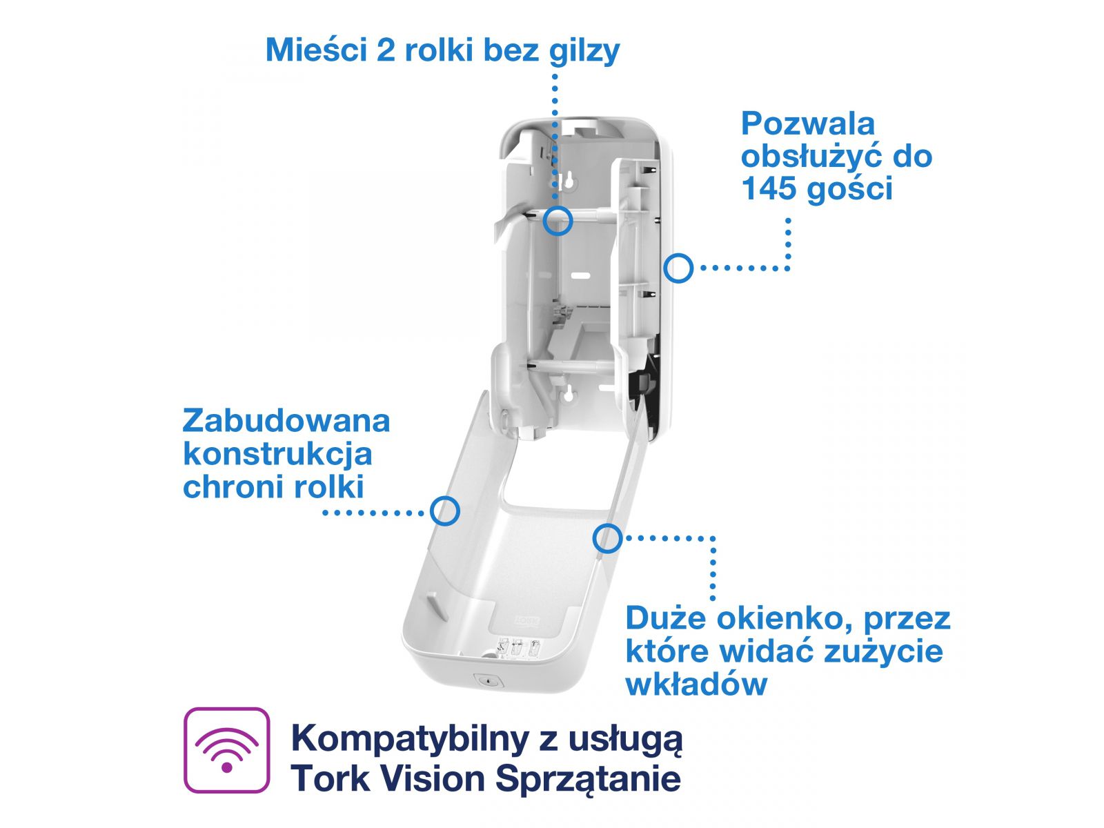 Dozownik papieru toaletowego Tork 558041 OptiServe T7 Biały 2 rolki